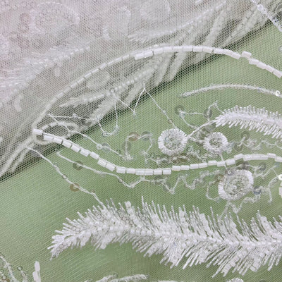 Beaded Lace Fabric Embroidered on 100% Polyester Net Mesh | Lace USA - GD-220712 Ivory