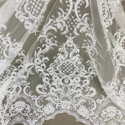 Beaded Lace Fabric Embroidered on 100% Polyester Net Mesh | Lace USA - 73027W-HB