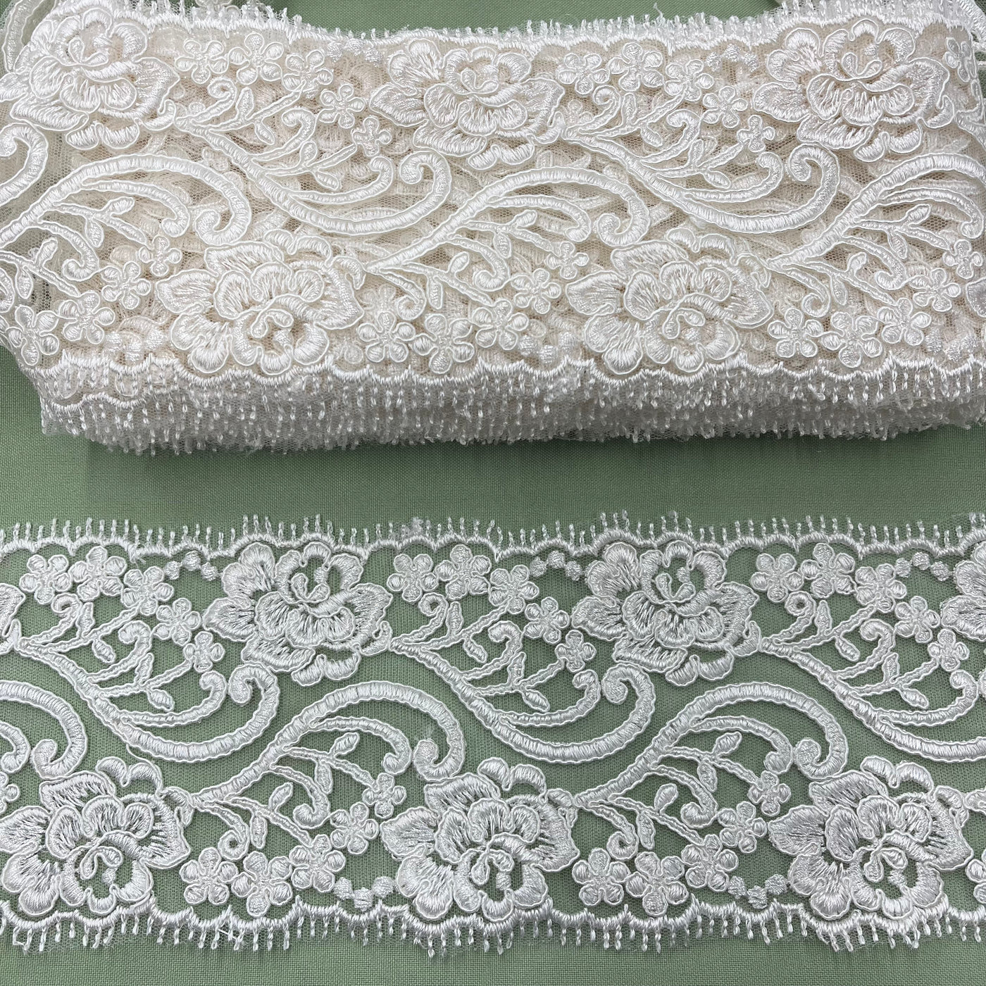 Corded Double Sided Lace Trimming Embroidered on 100% Polyester Net Mesh | Lace USA
