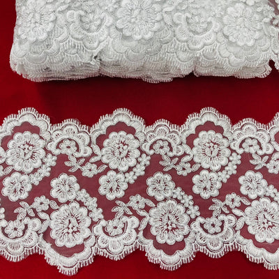 Corded & Embroidered Double Sided Trimming on Mesh Net Lace. Lace USA