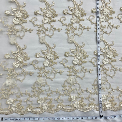 Beaded 3D Floral Lace Fabric Embroidered on 100% Polyester Net Mesh | Lace USA - GD-SG01