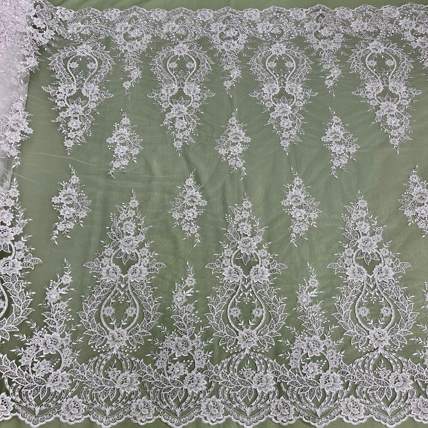 Beaded & Corded Bridal Lace Fabric Embroidered on 100% Polyester Net Mesh | Lace USA - GD-55619