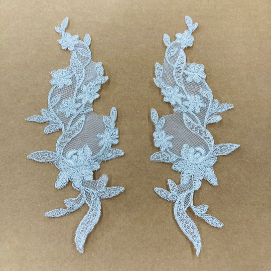 Corded Floral Applique Embroidered on 100% Polyester Net Mesh | Lace USA