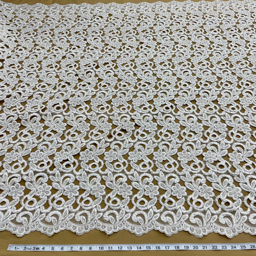 Beaded & Corded Bridal Fabric Lace Embroidered on 100% Polyester Net Mesh | Lace USA