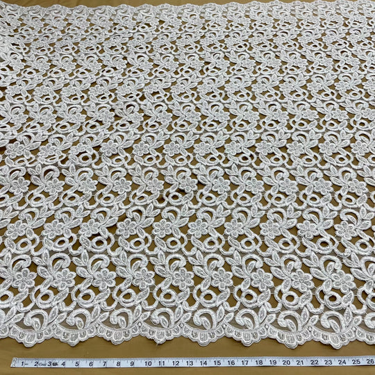 Beaded & Corded Bridal Fabric Lace Embroidered on 100% Polyester Net Mesh | Lace USA