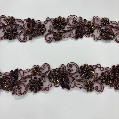Beaded, Corded & Embroidered Metallic Brown Trimming. Lace Usa
