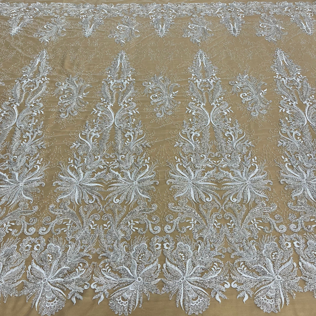 Netted Lace Beaded Lace Fabric Embroidered With Fuzzy Thread on 100% Polyester Net ...