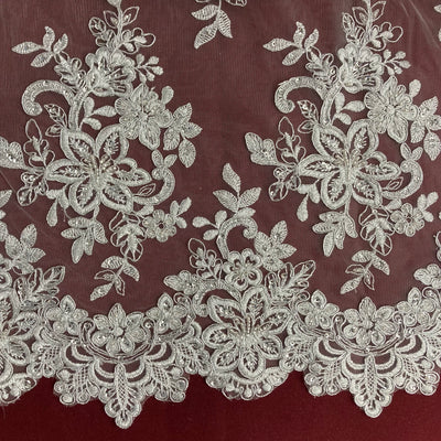 Corded & Beaded Bridal Lace Fabric Embroidered on Net Mesh. Lace USA