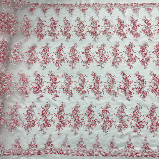 Corded Bridal Lace Fabric Embroidered on 100% Polyester Net Mesh | Lace USA