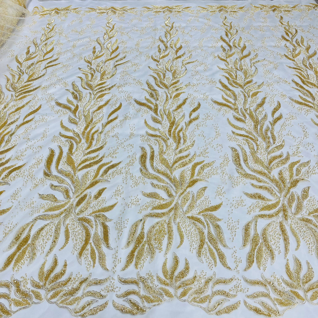 Beaded & Corded Bridal Lace Fabric Embroidered on 100% Polyester Net Mesh | Lace USA