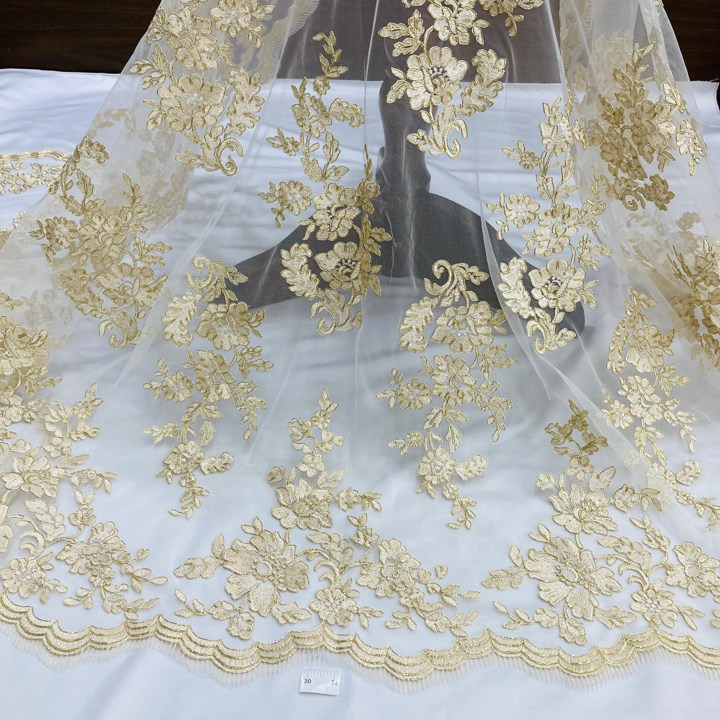 Corded Bridal Lace Fabric Embroidered on Poly Net Mesh. Lace USA