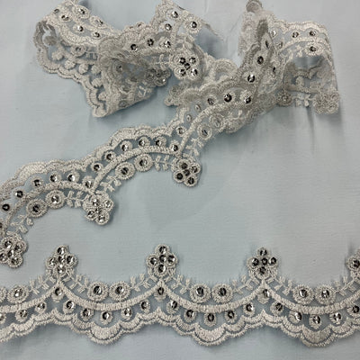 Beaded Lace Trimming Embroidered on 100% Polyester Organza | Lace USA - KZ-49