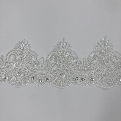 Beaded & Corded Lace Trimming Embroidered on 100% Polyester Net Mesh. Lace Usa