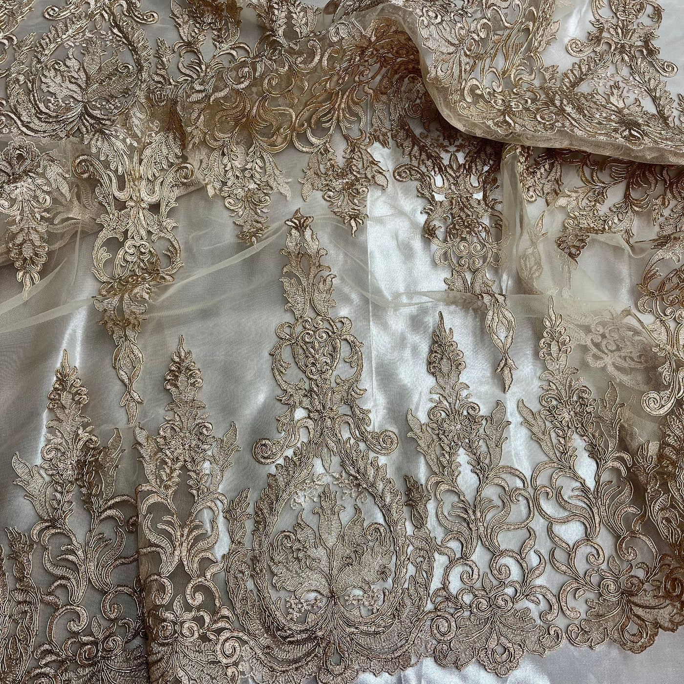 Corded Bridal Lace Fabric Embroidered on 100% Polyester Net Mesh | Lace USA