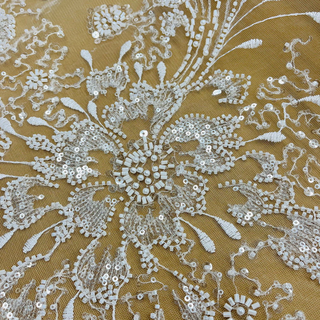 Lace Net Material Beaded Lace Fabric Embroidered on 100% Polyester Net Mesh | Lace USA