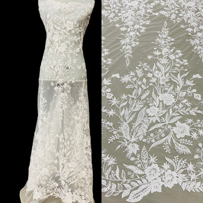 Beaded Lace Fabric Embroidered on 100% Polyester Net Mesh | Lace USA - GD-12992