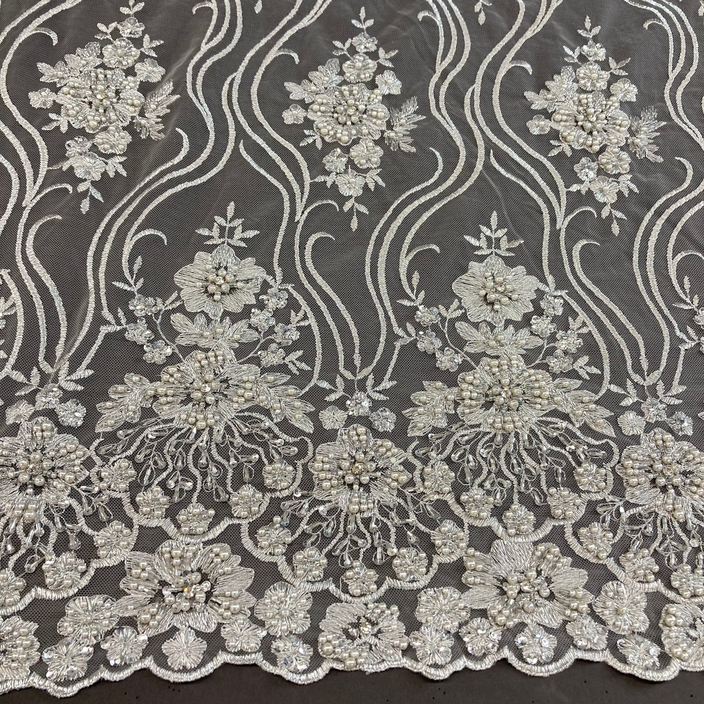 Embroidered & Beaded Net Mesh Fabric with Beads. Lace Usa