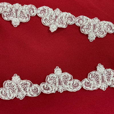 Beaded & Corded Lace Trimming Embroidered on Poly Organza. Lace USA