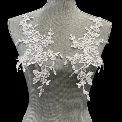Corded Floral Applique Embroidered on 100% Polyester Organza | Lace USA