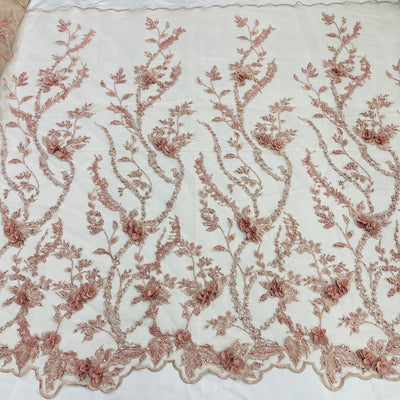 3D Floral Embroidered & Beaded Net Fabric Lace USA