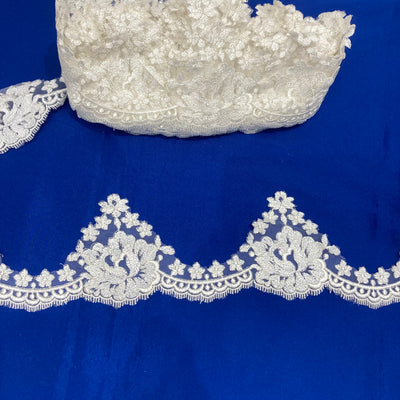Floral Lace Trimming Embroidered on 100% Polyester Net Mesh | Lace USA - 21842W