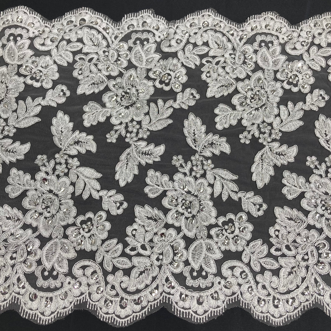 Double Sided Lace Trimming Beaded Corded Embroidered on 100% Polyester Net Mesh | Lace USA
