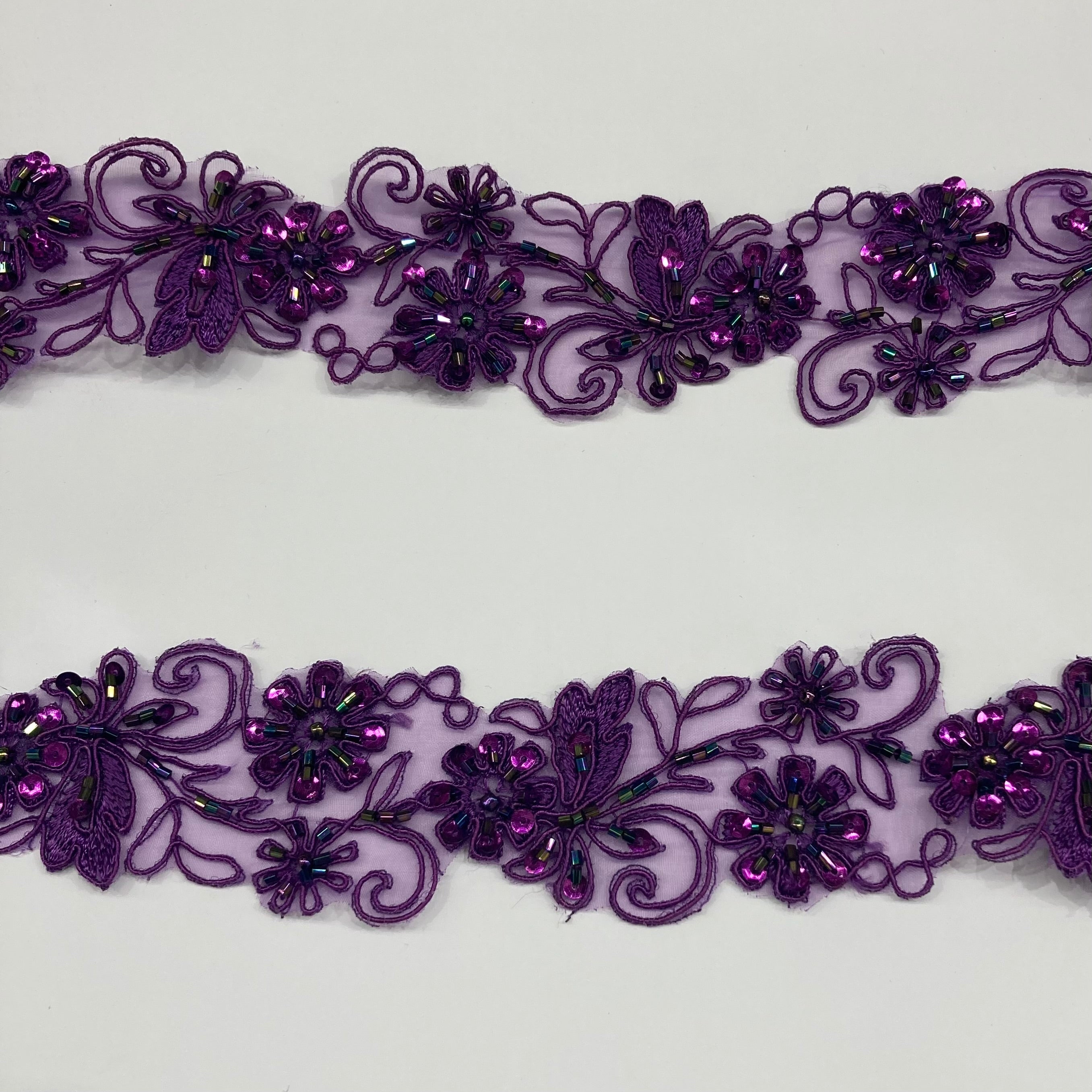 Beaded & Corded Trim Embroidered on Poly Organza| Lace USA - 96283N-BP