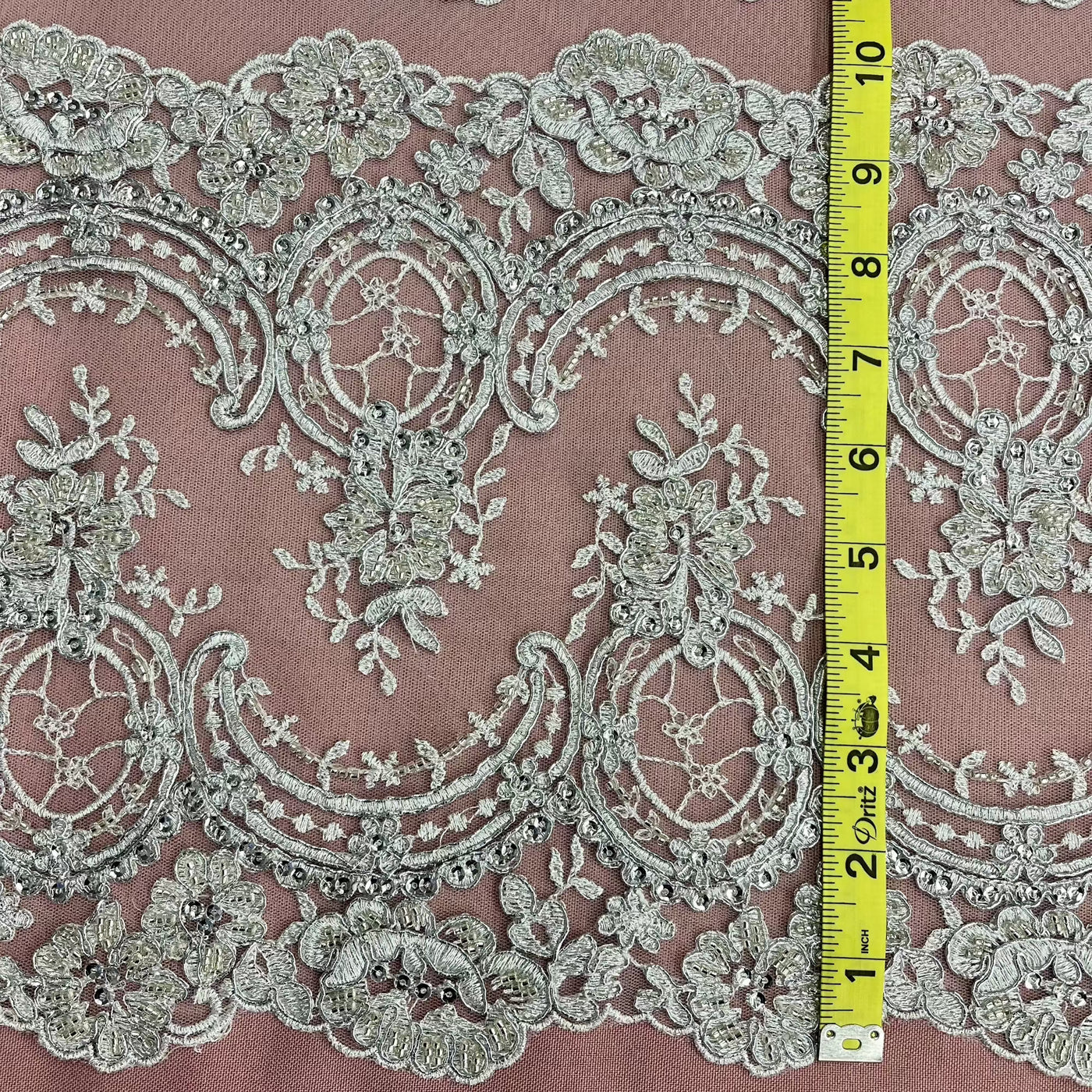 Beaded & Corded Bridal Lace Fabric Embroidered on 100% Polyester Net Mesh | Lace USA