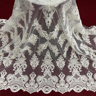 Beaded, Corded & Embroidered on 100% Polyester Mesh Net Lace Fabric. Lace USA