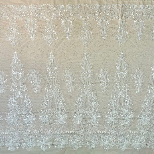 Beaded Lace Fabric Embroidered With Fuzzy Thread on 100% Polyester Net Mesh | Lace USA