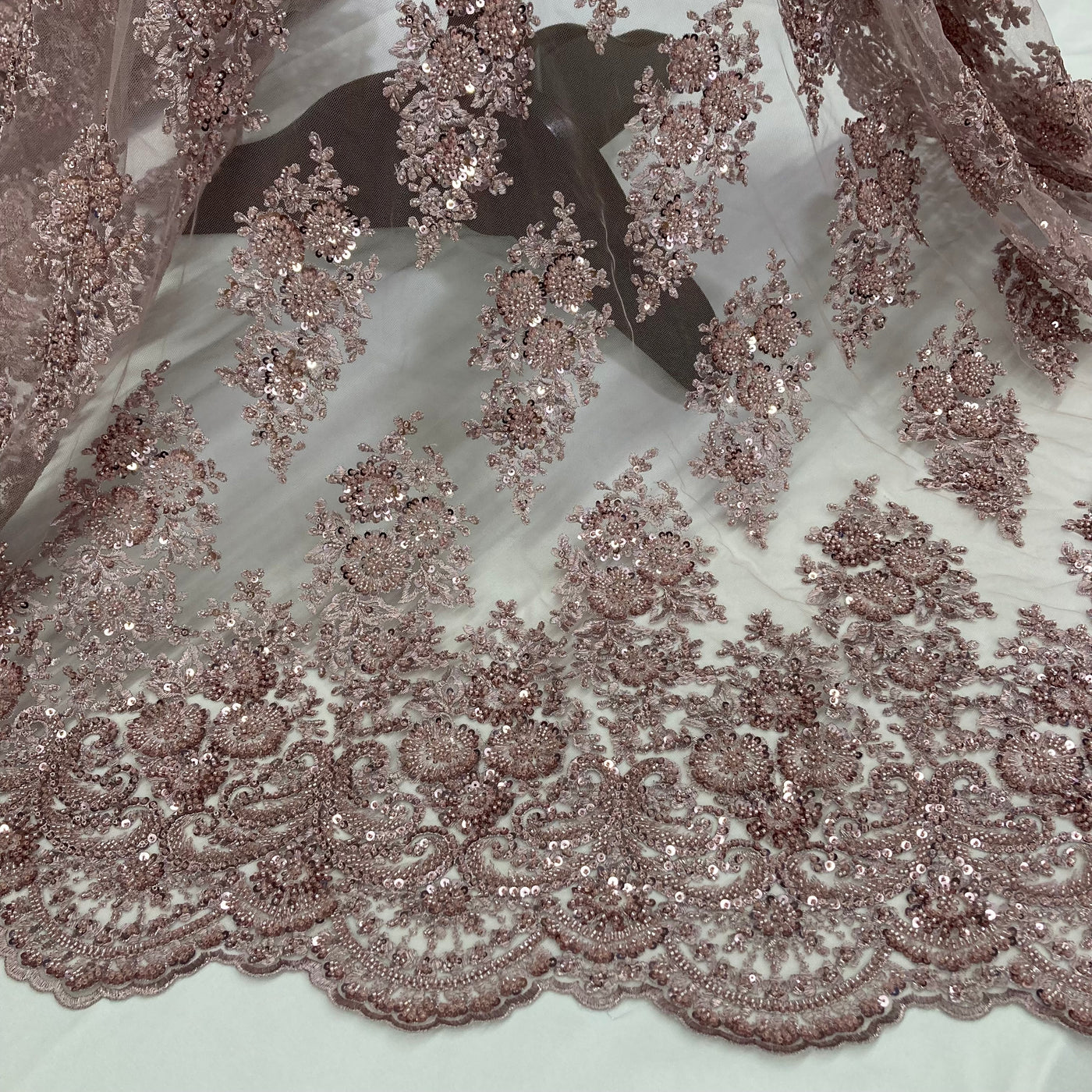 Beaded Lace Fabric Embroidered on 100% Polyester Net Mesh | Lace USA - GD-832