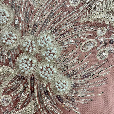 Beaded Lace Fabric Embroidered on 100% Polyester Net Mesh | Lace USA - GD-220712 Antique Silver