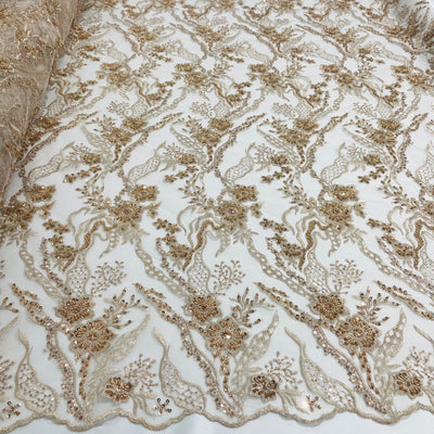 Beaded Lace Fabric Embroidered on 100% Polyester Net Mesh | Lace USA - GD-2162