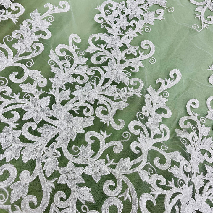 chinese dress ladies 5 YARDS / Amani Classic Wedding Embroidery Beaded Glitter Mesh Lace Pa –  Classic Modern Fabrics main image 1