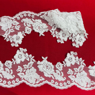 Floral Lace Trimming Embroidered on 100% Polyester Net Mesh. Lace USA