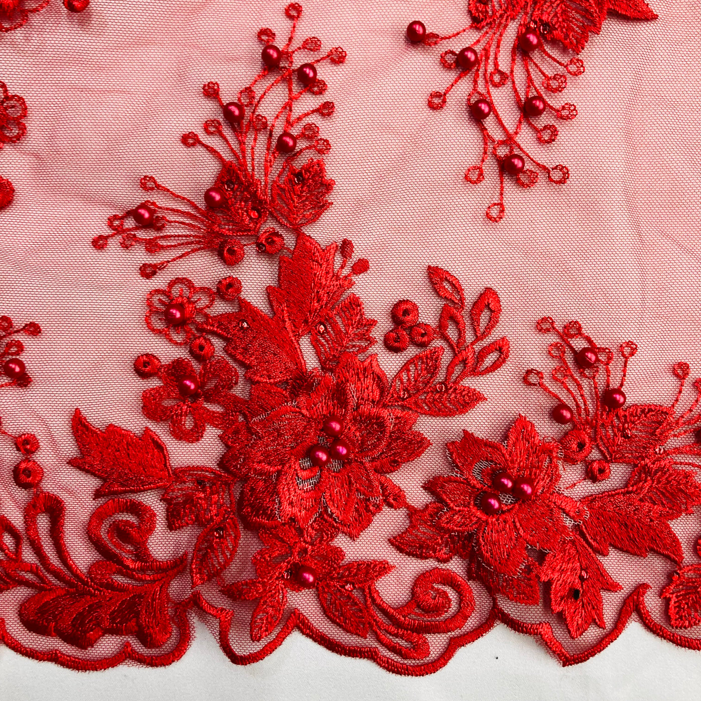 3D Floral Embroidered & Beaded Net Fabric. Lace USA
