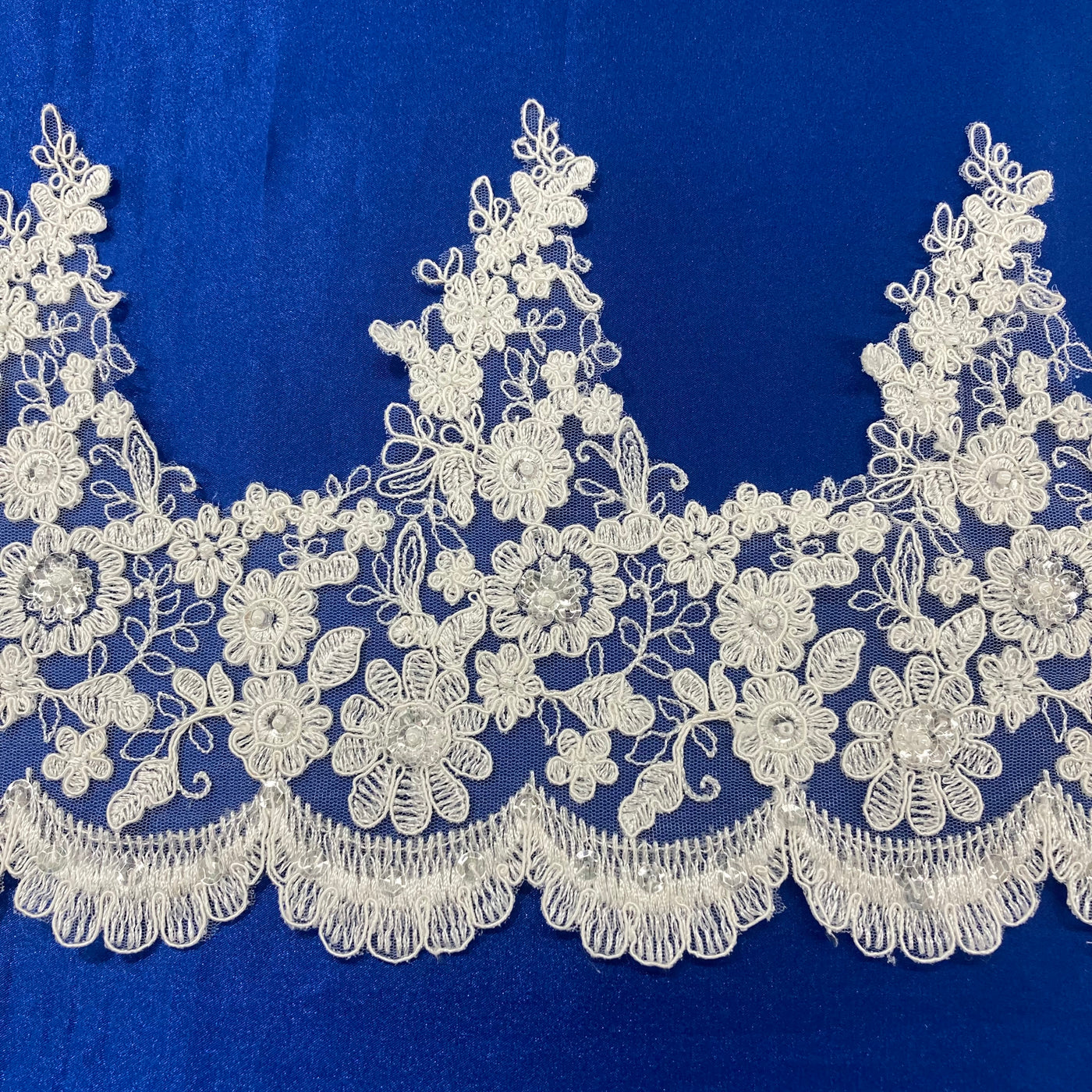 Corded & Beaded Ivory Trimming Lace, Embroidered on 100% Polyester Net Mesh. Lace Usa