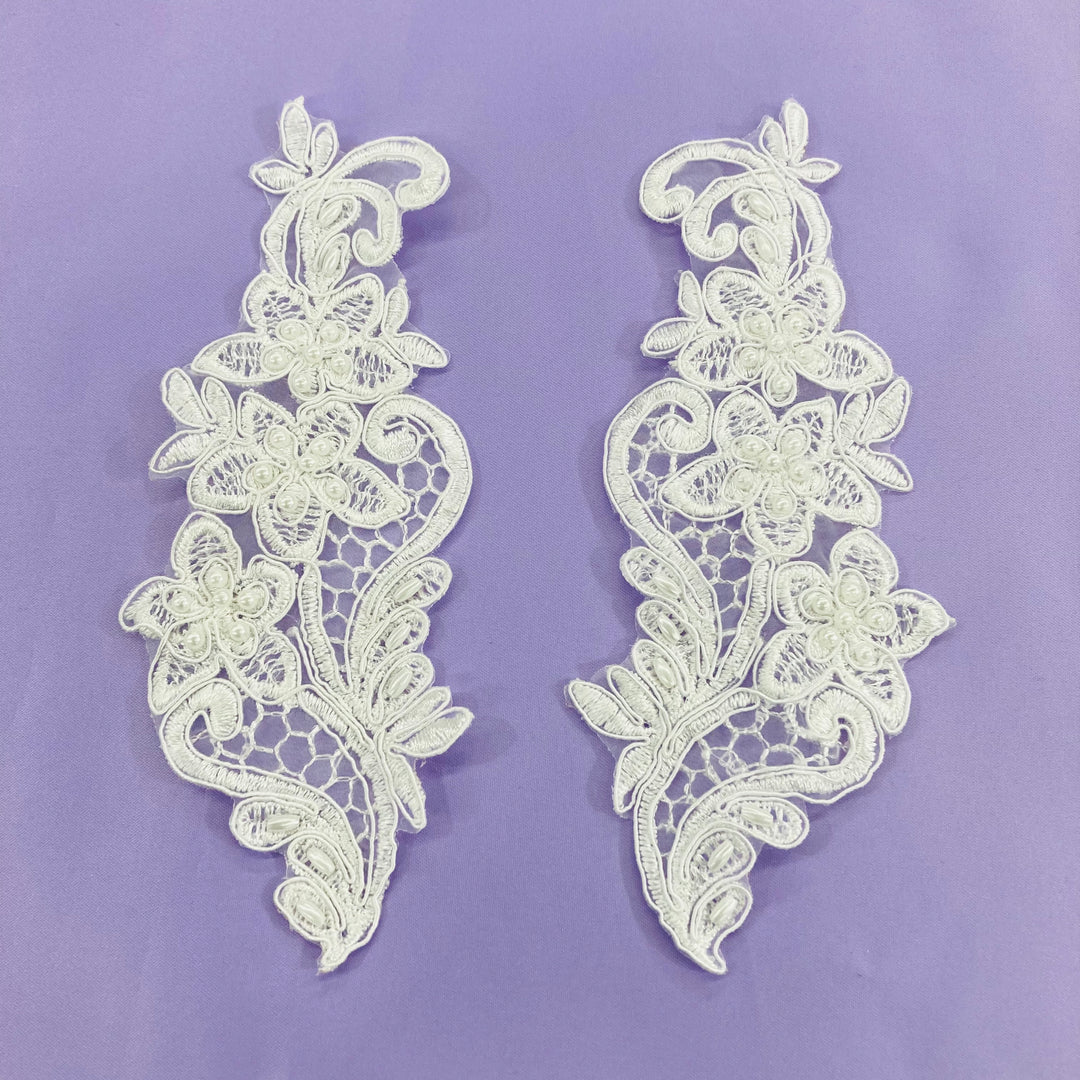 Beaded Lace Applique Embroidered on 100% Polyester Organza. Lace USA