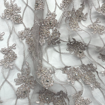 Beaded & Corded Bridal Fabric Lace Embroidered on 100% Polyester Net Mesh | Lace USA