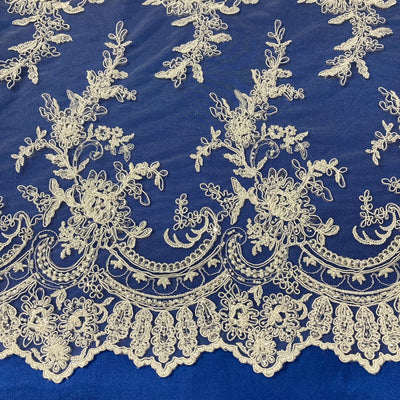 Corded & Beaded Bridal Lace Fabric Embroidered on 100% Polyester Net Mesh. Lace Usa
