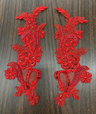 Beaded & Corded Floral Appliqué Lace Embroidered on 100% Polyester Organza or Net Mesh. This can be applied to Theatrical dance ballroom costumes, bridal dresses, bridal headbands endless possibilities.  Sold By Pair  Lace Usa