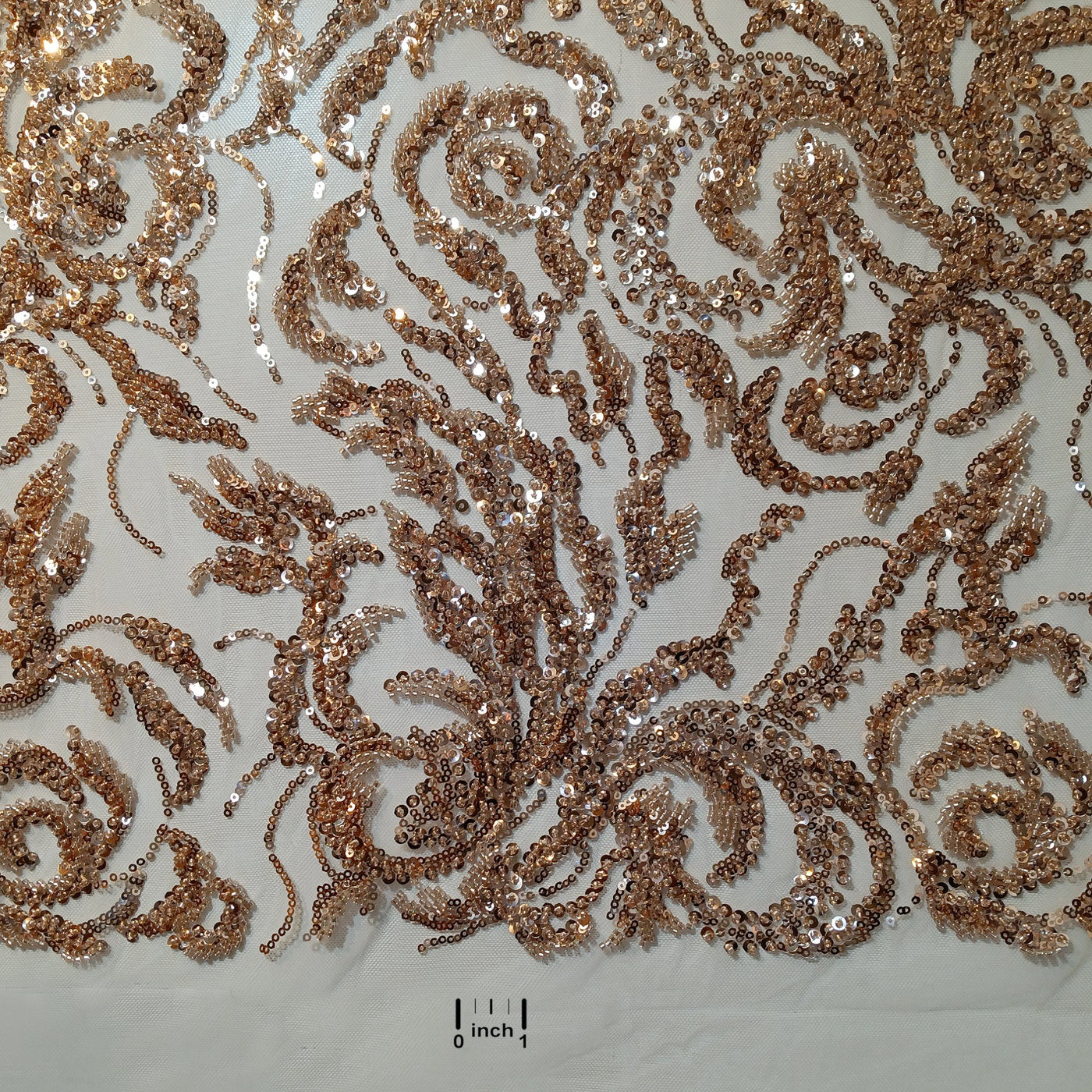 Beaded & Sequined Lace Fabric Embroidered on 100% Polyester Net Mesh | Lace USA - GD-30 Rose Gold