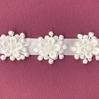 3D Beaded Flower motif on Ribbon Trim White Lace Usa