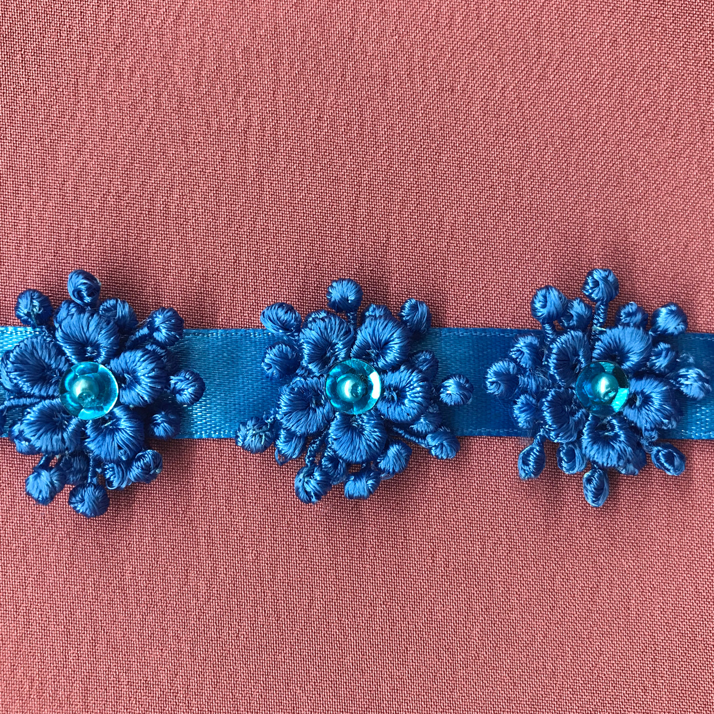 3D Beaded Flower motif on Ribbon Trim Perry Lace Usa